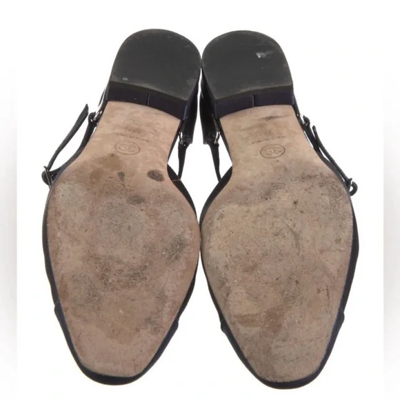 CHANEL Navy Satin Cap Toe Ankle Strap CC Flats 38.5EU - Picture 9 of 16